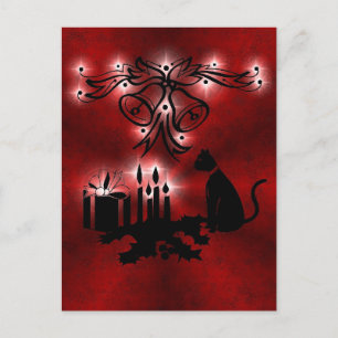 Weihnachts Ornamente mit Sterne und Katze auf rot Vykort