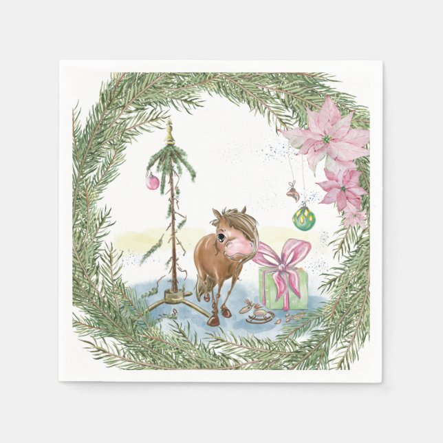 Weihnachts Servietten mit Pony Bild Pappersservett (Framsidan)