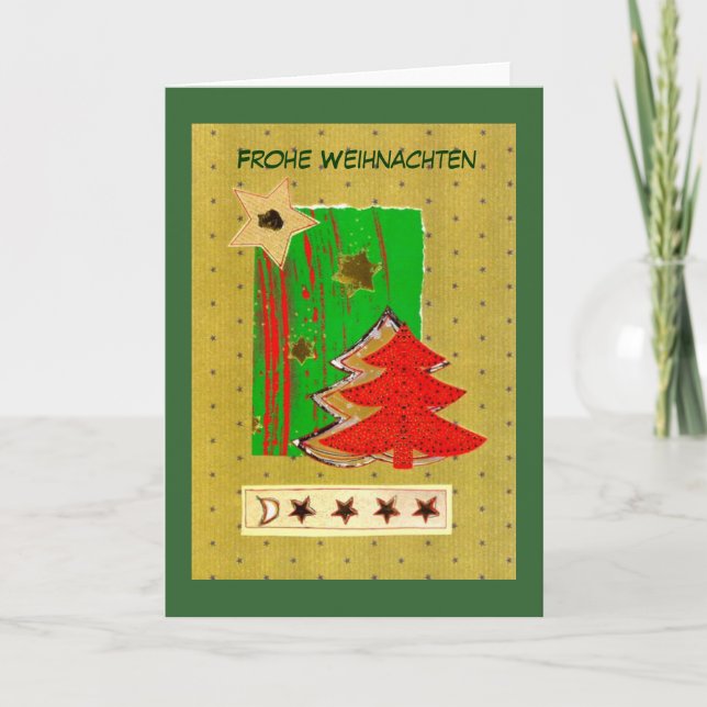 Weihnachtsbaum und Sterne modern in Rot-Gold-Grün Helgkort (Framsida)