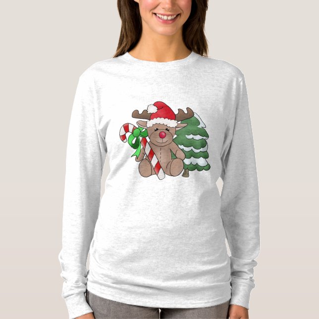 Weihnachtselch mit Zuckerstange T Shirt (Framsida)