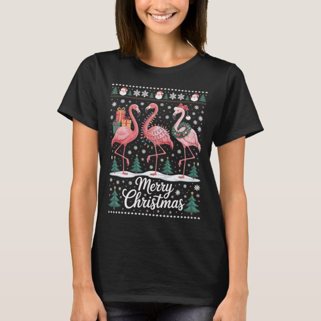 Weihnachtsflamingos mit Schneeflocken und Deko T Shirt (Framsida)