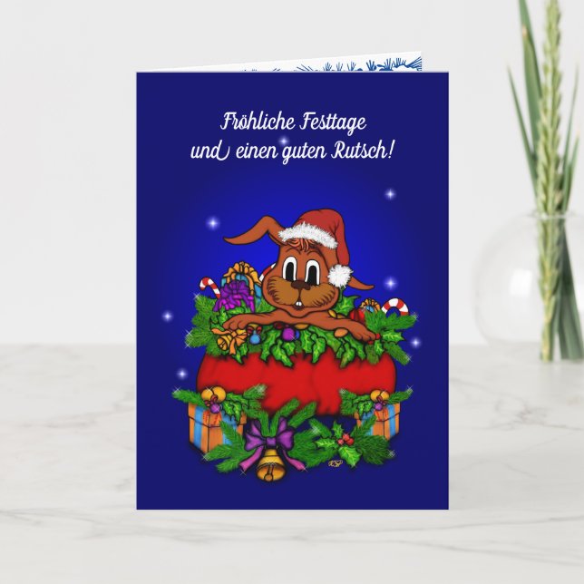 Weihnachtskaninchen, Fröhliche Weihnachten! Helgkort (Framsida)