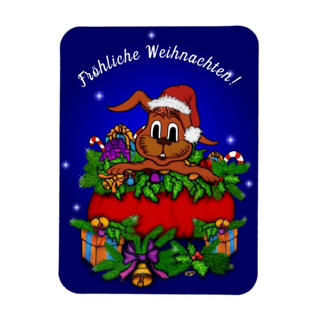 Weihnachtskaninchen, Fröhliche Weihnachten! Magnet (Vertikal)