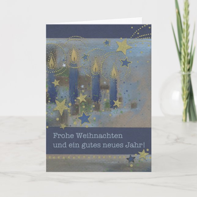 Weihnachtskarte Blau mit leuchtenden Kerzen Helgkort (Framsida)