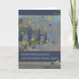 Weihnachtskarte Blau mit leuchtenden Kerzen Helgkort