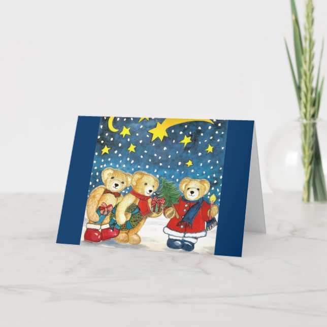 Weihnachtskarte/Innentext "Teddys mit Geschenken" Helgkort (Framsida)
