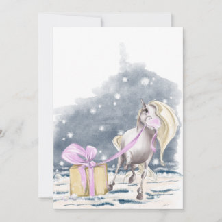 Weihnachtskarte mit Pferd und Weihnachtspacket Julkort