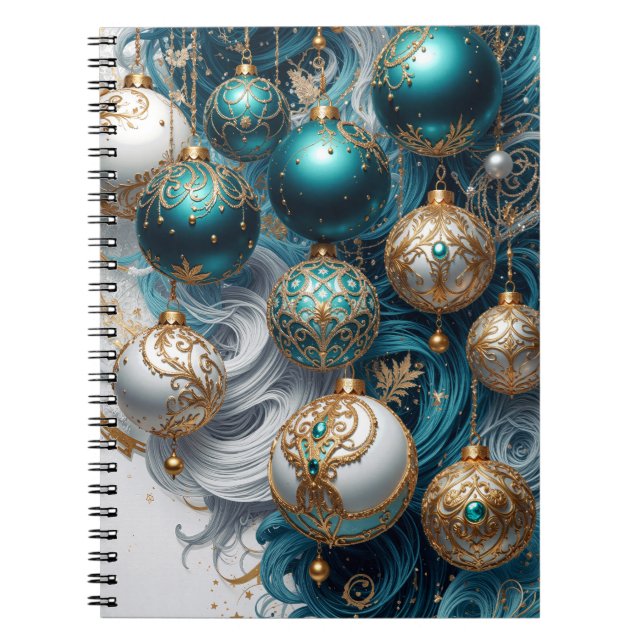 Weihnachtskugeln Blau Gold Luxus Ornament Anteckningsbok (Framsidan)