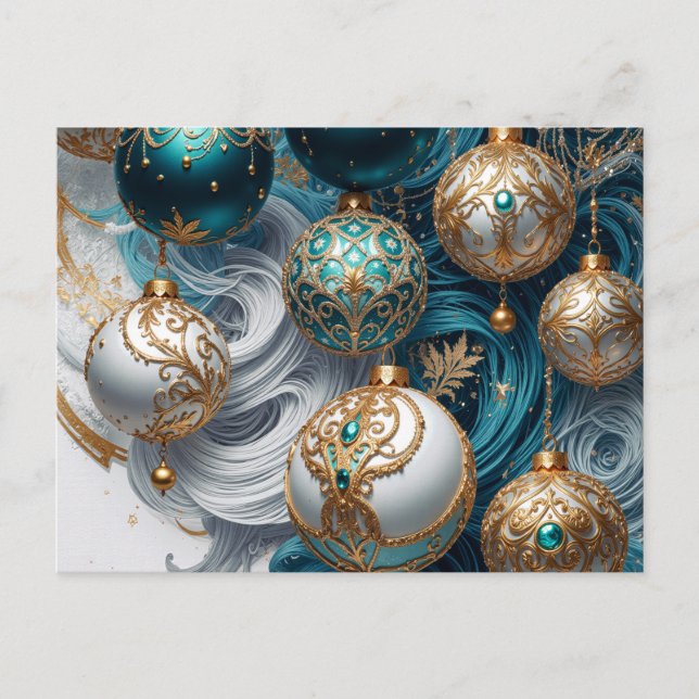 Weihnachtskugeln Blau Gold Luxus Ornament Helg Vykort (Framsida)