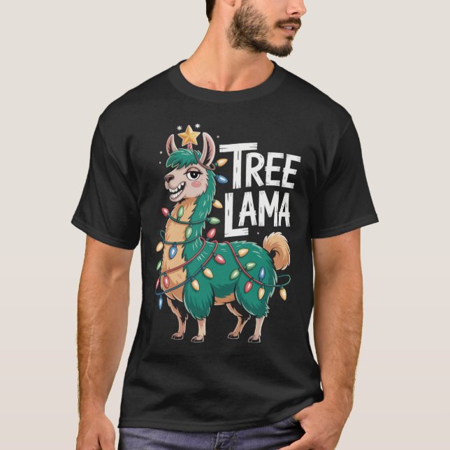 Weihnachtslama T-Shirt – Witziges Tree Lama (Framsida)