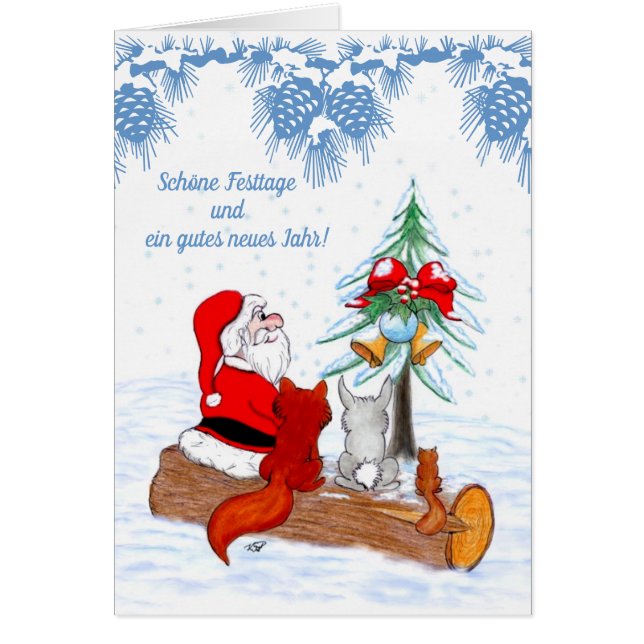 Weihnachtsmann Kaninchen Fox Eichhörnchen, Deutsch Hälsningskort (Framsidan)