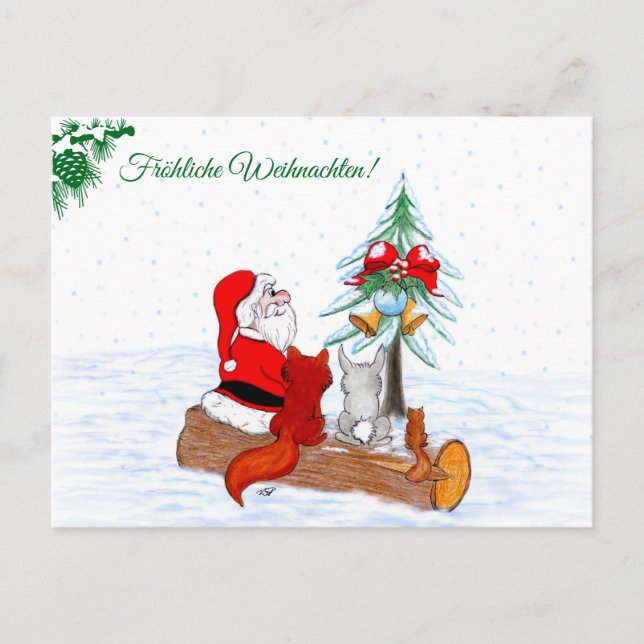 Weihnachtsmann Kaninchen Fox Eichhörnchen, Deutsch Helg Vykort (Framsida)