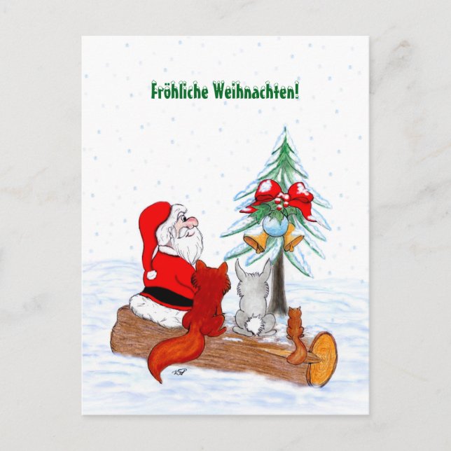 Weihnachtsmann Kaninchen Fox Eichhörnchen, Deutsch Helg Vykort (Framsida)