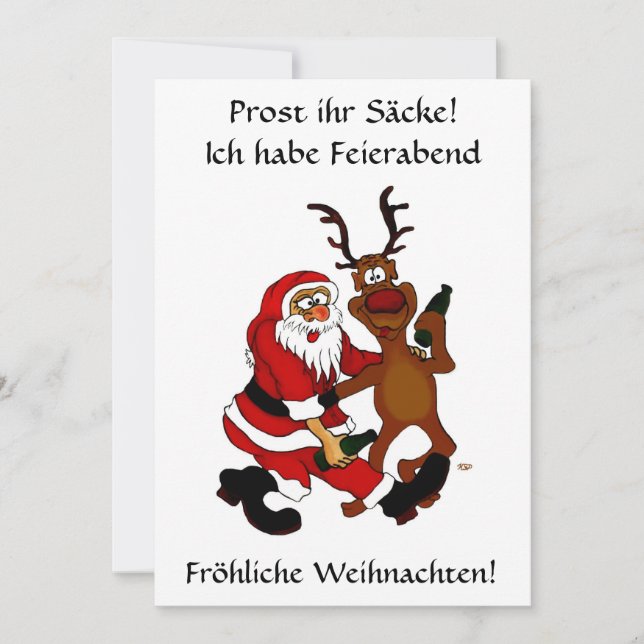 Weihnachtsmann mit Elch - Prost ihr Säcke! Julkort (Framsida)