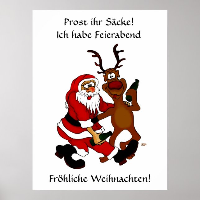 Weihnachtsmann mit Elch - Prost ihr Säcke! Poster (Framsidan)