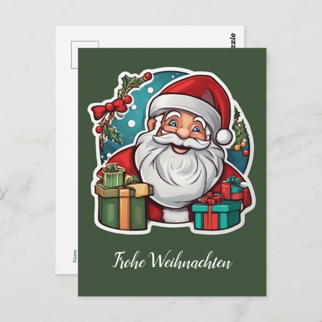 Weihnachtsmann mit Geschenken -  Vykort (Fram/baksida)