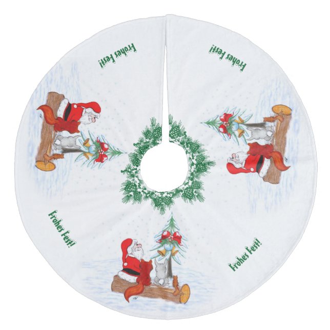 Weihnachtsmann mit Kaninchen Fox und Eichhörnchen Julgransmatta Fleece (Framsidan)