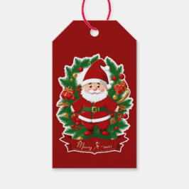 Weihnachtsmann mit Tannenzweigen -  Presentetikett