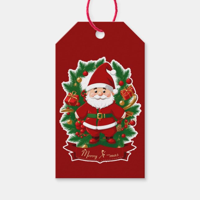 Weihnachtsmann mit Tannenzweigen -  Presentetikett (Framsidan)