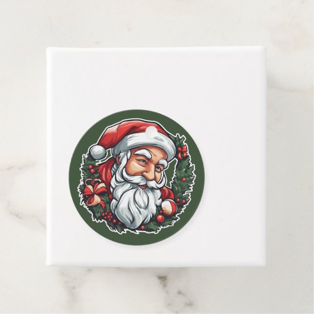 Weihnachtsmannkopf mit Kranz -  Gåvor Etiketter (På plats)