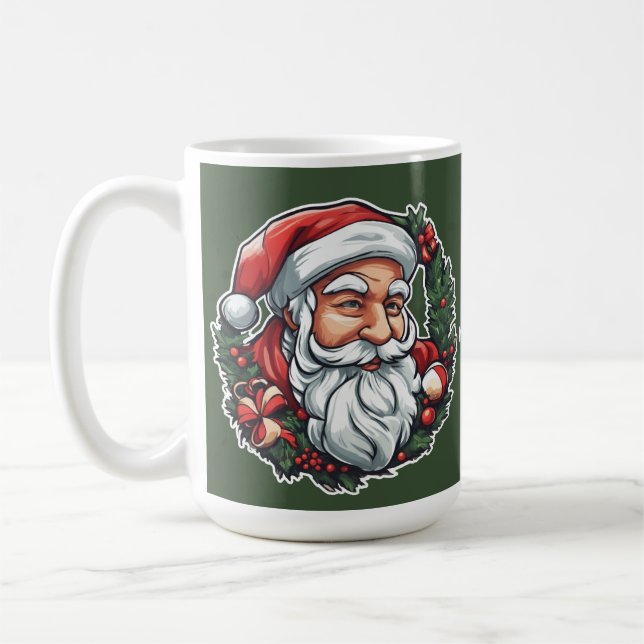 Weihnachtsmannkopf mit Kranz - Kaffemugg (Vänster)