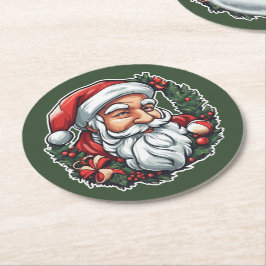 Weihnachtsmannkopf mit Kranz - Underlägg Papper Rund