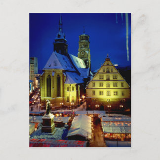 Weihnachtsmarkt,Stuttgart,Abendstimmung mit Schnee Vykort
