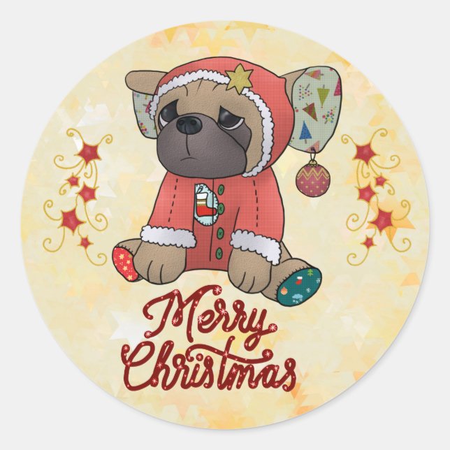 Weihnachtsmops Runt Klistermärke (Framsida)