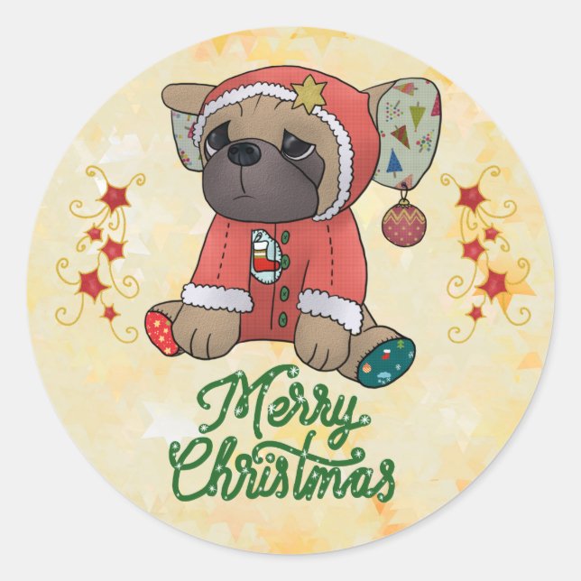Weihnachtsmops Runt Klistermärke (Framsida)
