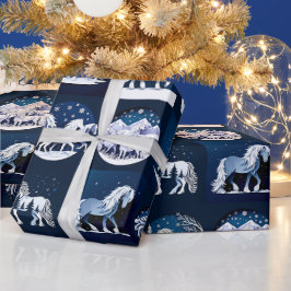 Weihnachtspferde in Blau Presentpapper