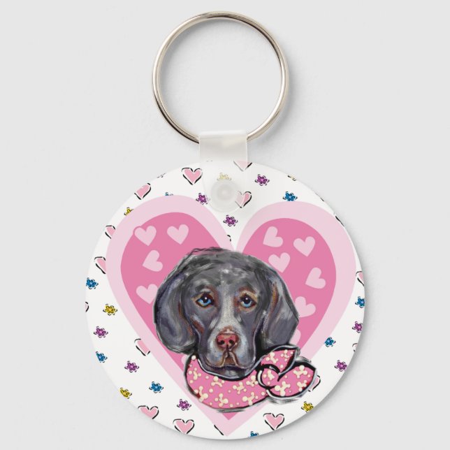 Weimaraner Alla Hjärtans Dag Nyckelring (Framsida)