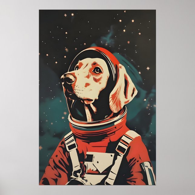 Weimaraner Astronaut Poster, Weimaraner Retro Poster (Framsidan)