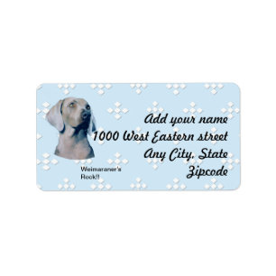 Weimaraner - blått med vitdiamantdesign adressetikett