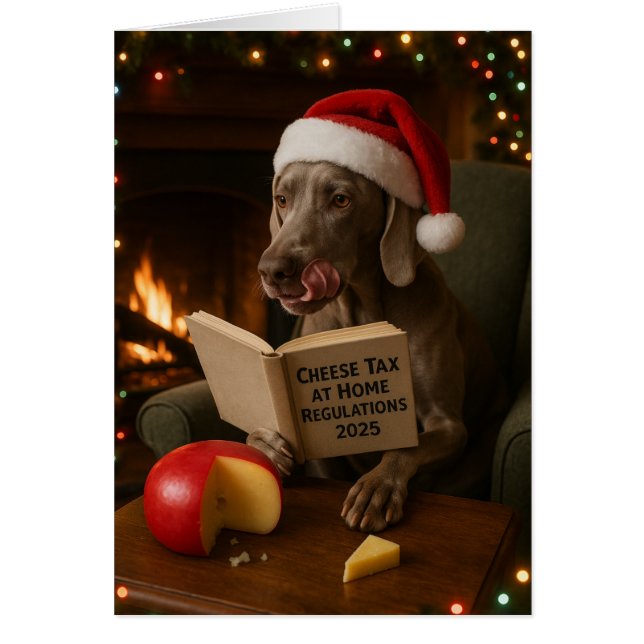 Weimaraner 'Cheese Tax' Christmas card Hälsningskort (Framsidan)