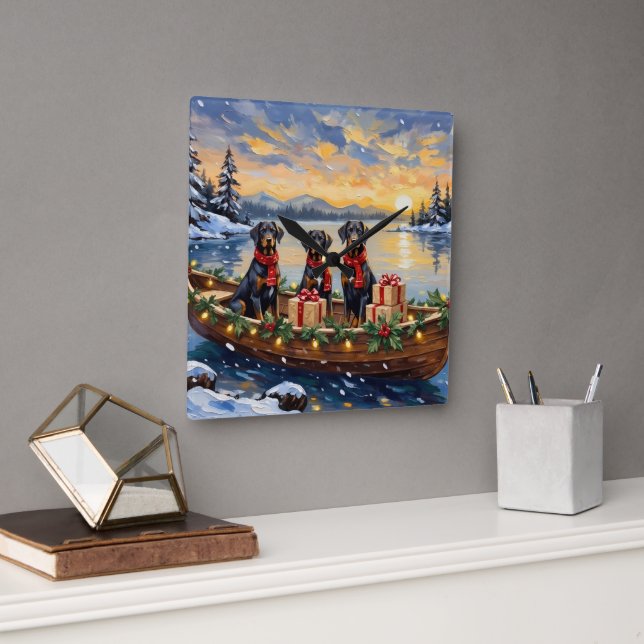 Weimaraner Christmas Boat Holiday Fyrkantig Klocka (Kontor)