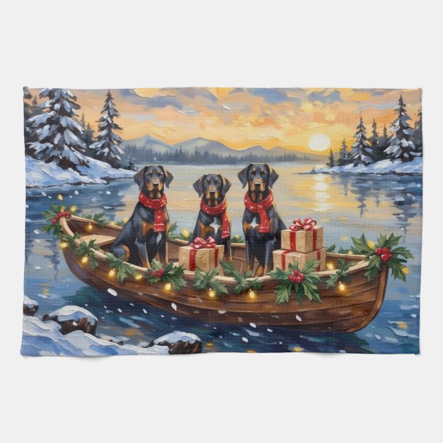 Weimaraner Christmas Boat Holiday Kökshandduk (Horisontell)