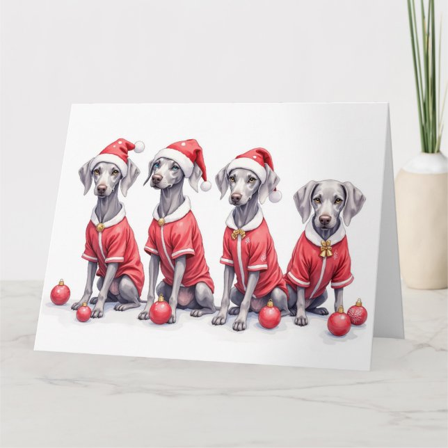 Weimaraner Christmas Dress Santa Hat Kort (Framsida)