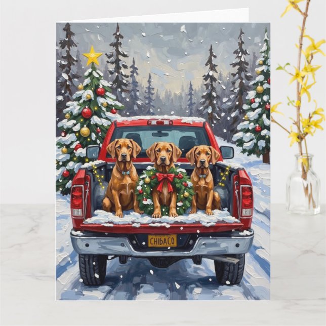 Weimaraner Christmas Red Truck Holiday Kort (Gul blomma)