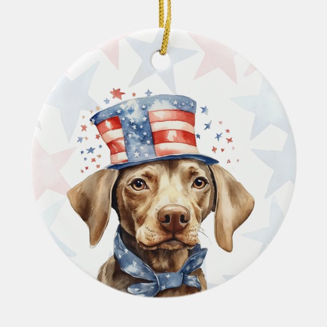 Weimaraner Dog, 4th of july Personalized Julgransprydnad Keramik (Framsidan)