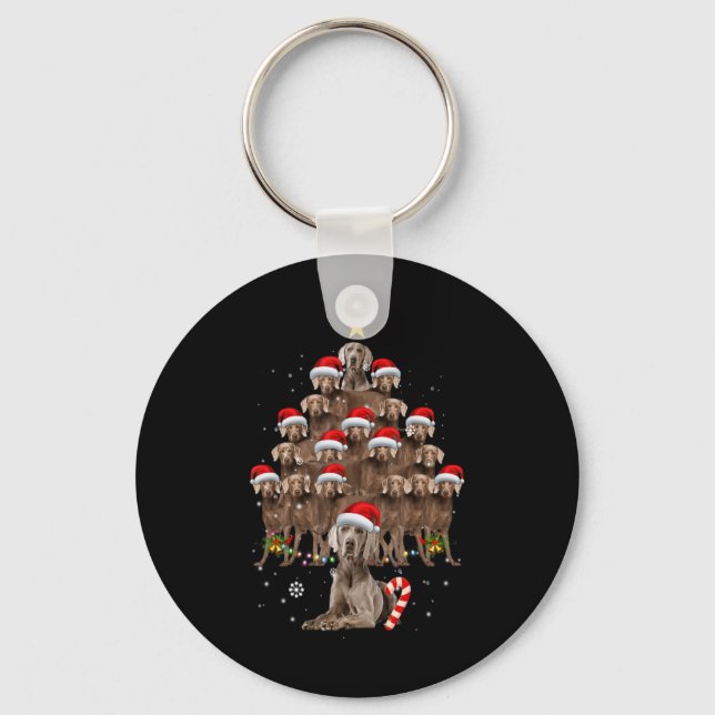 Weimaraner Dog Christmas Tree Lights Santa Hat Xma Nyckelring (Framsida)