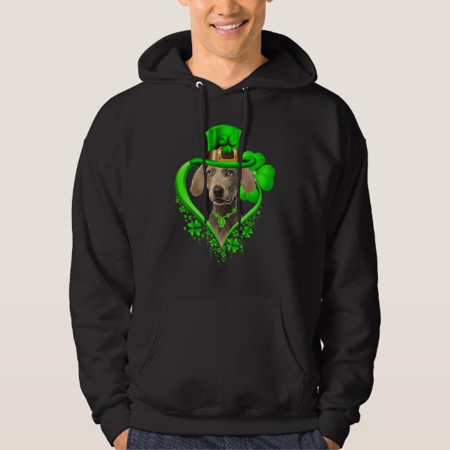 Weimaraner Dog St Patricks Day Lover Irish Shamroc Hoodie (Framsida)