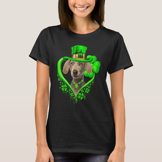 Weimaraner Dog St Patricks Day Lover Irish Shamroc T Shirt (Framsida)