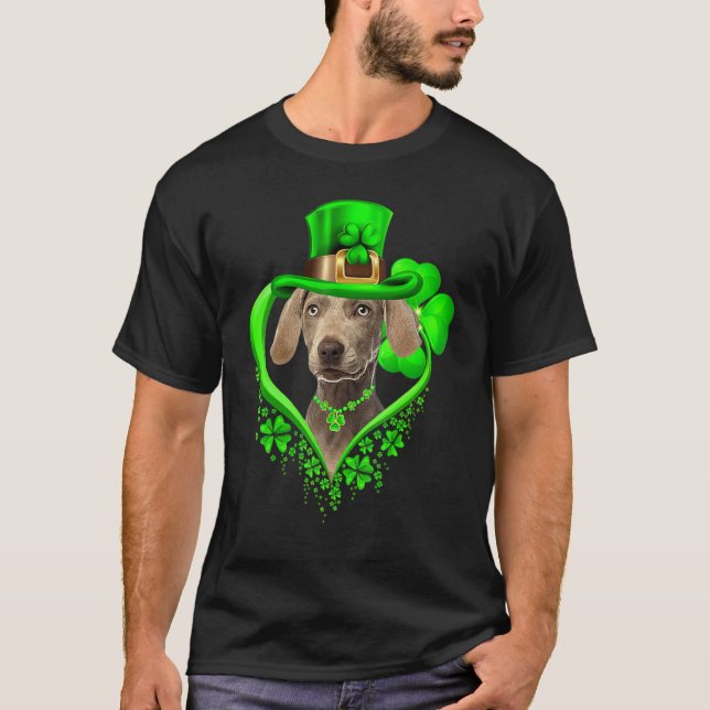 Weimaraner Dog St Patricks Day Lover Irish Shamroc T Shirt (Framsida)