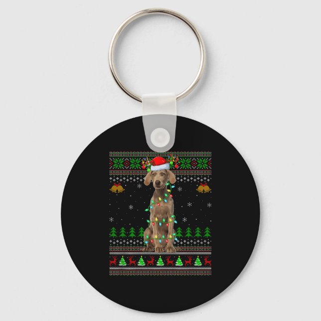 Weimaraner Dog Ugly Christmas Sweaters Holiday San Nyckelring (Framsida)