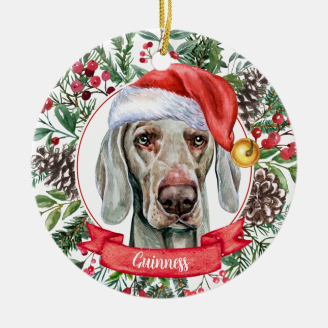 Weimaraner - eget namn jul - Ceramisk prydnadsföre Julgransprydnad Keramik (Framsidan)