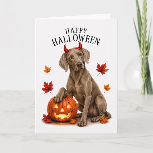 Weimaraner Halloween Djävulshund Kort (Framsida)