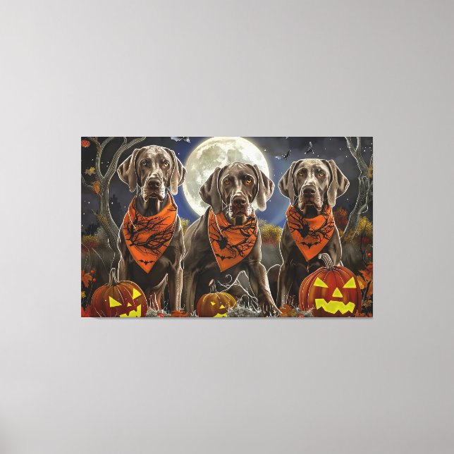 Weimaraner Halloween Kuslig  Canvastryck (Framsida)