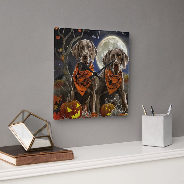 Weimaraner Halloween Kuslig  Fyrkantig Klocka (Kontor)