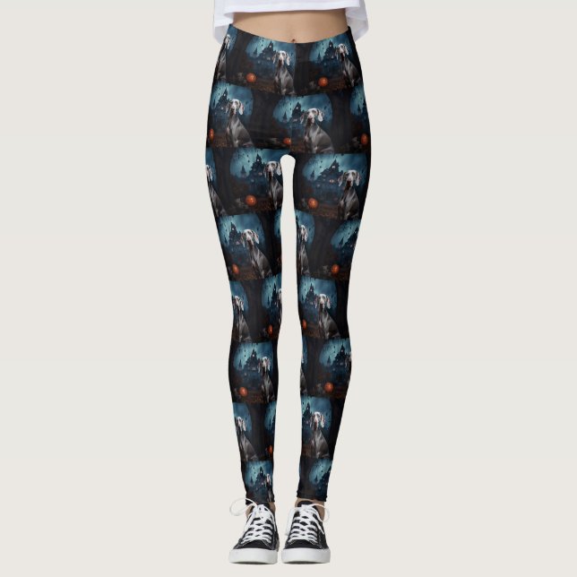 Weimaraner Halloween Scary Leggings (Framsida)