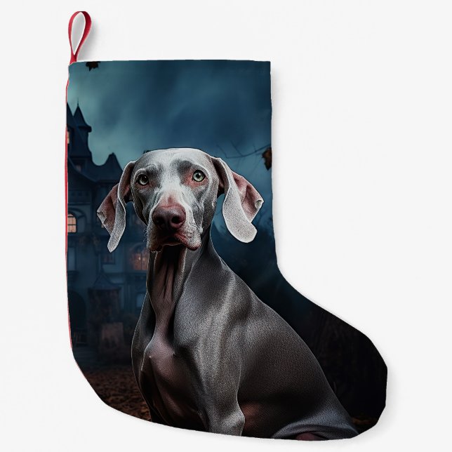 Weimaraner Halloween Scary Liten Julstrumpa (Framsidan)